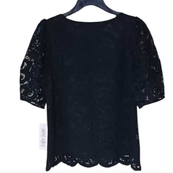 Nanette Lepore Women's Nanny Core Paisley Lace Blouse Puff Sleeves Black Sm NWT - Picture 9 of 9